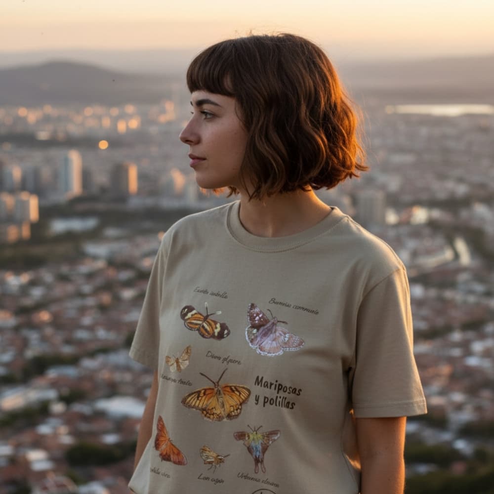Camiseta ilustrada mariposas y polillas, La Tingua Bogotana — imagen de referencia