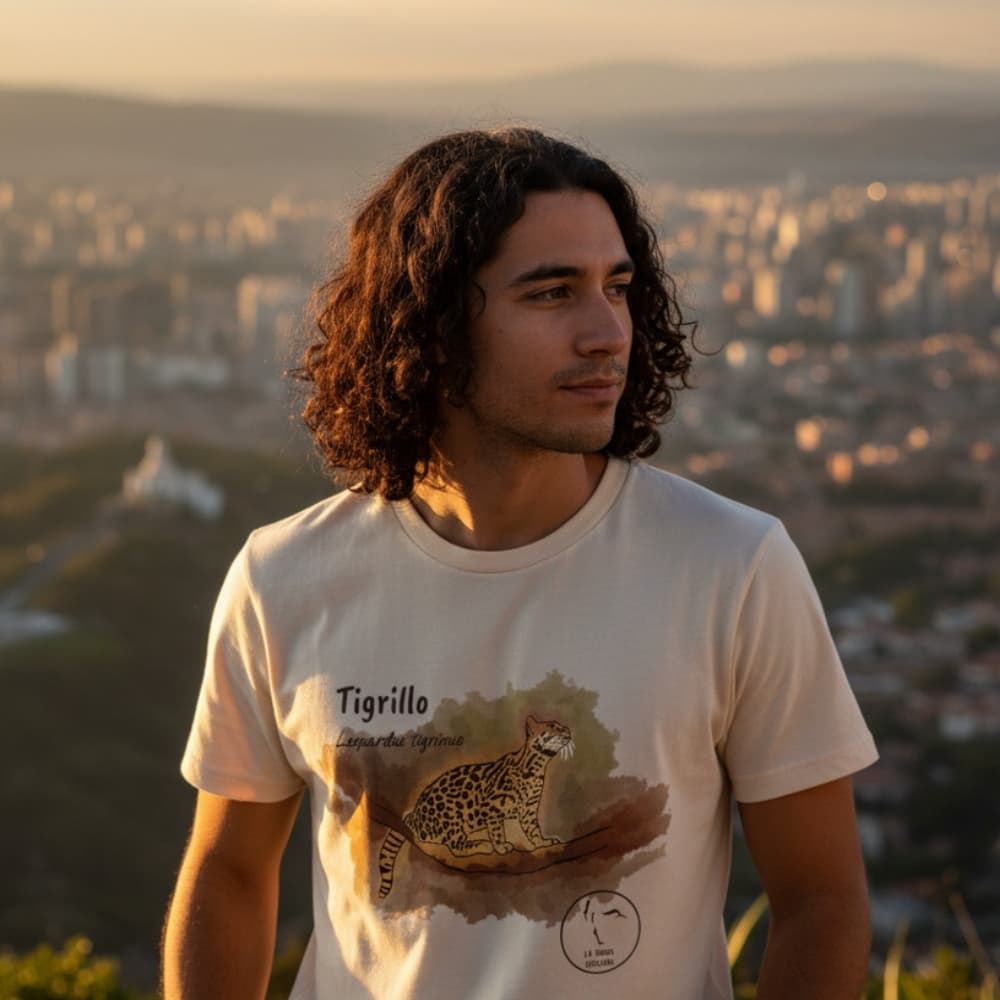 Camiseta ilustrada tigrillo, La Tingua Bogotana — imagen de referencia