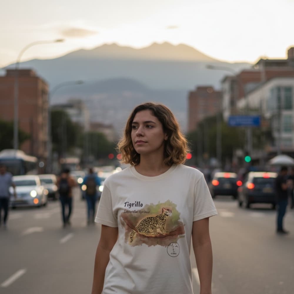Camiseta ilustrada tigrillo, La Tingua Bogotana — imagen de referencia