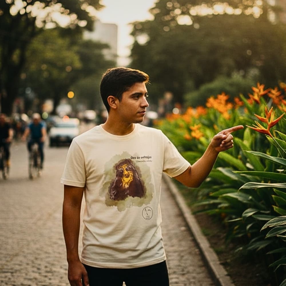 Camiseta ilustrada oso de anteojos, La Tingua Bogotana — imagen de referencia