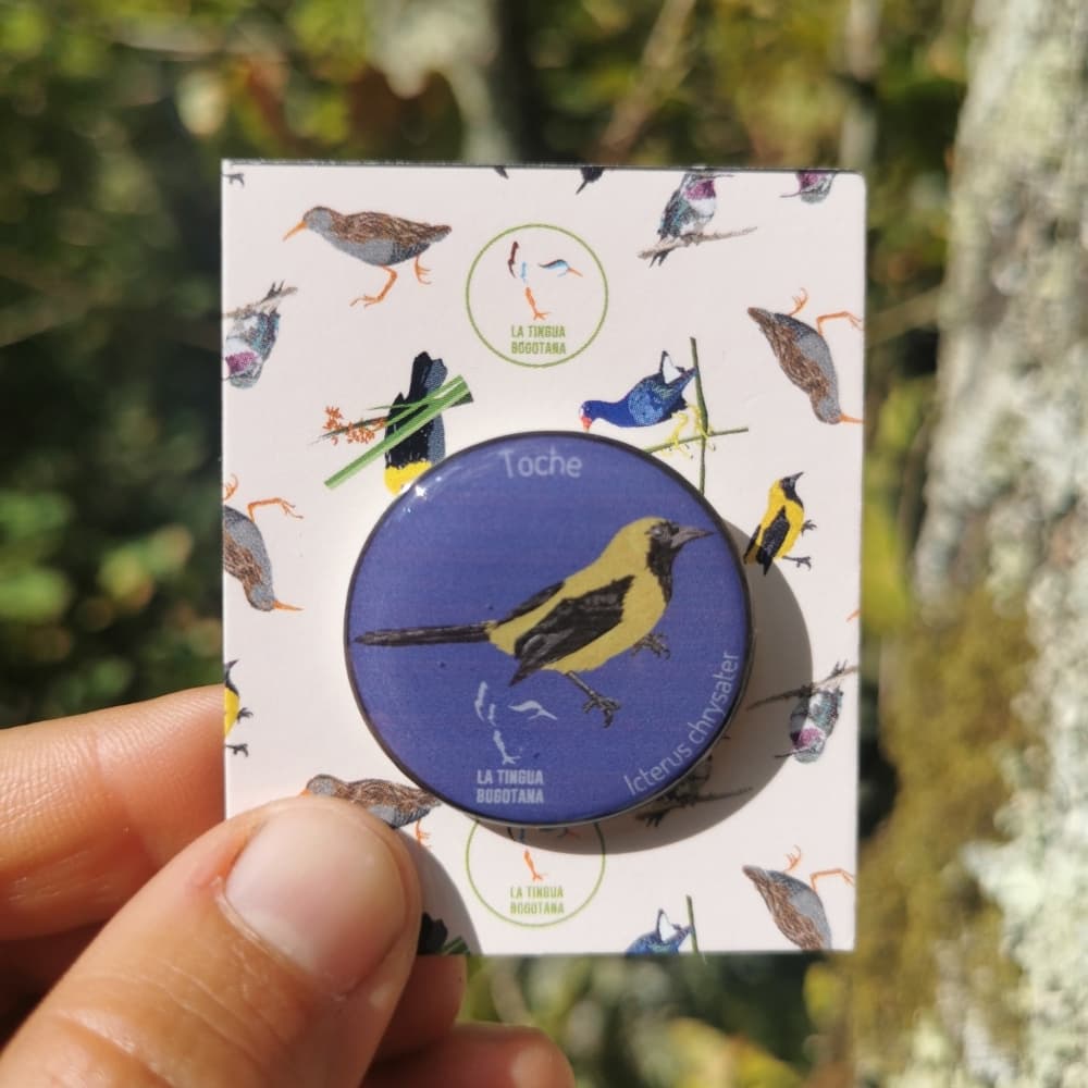 Pin ilustrado Toche - Accesorio artístico bogotano en resina
