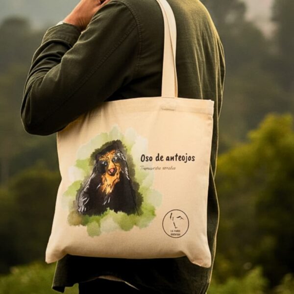 Tote bag ilustrada Oso de anteojos | Arte bogotano en algodón 100%