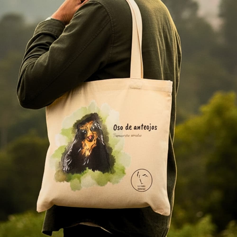 Tote bag ilustrada Oso de anteojos | Arte bogotano en algodón 100%